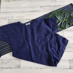 Love And Confuse Olivia Linen Midi Dress Navy Blue Size Medium